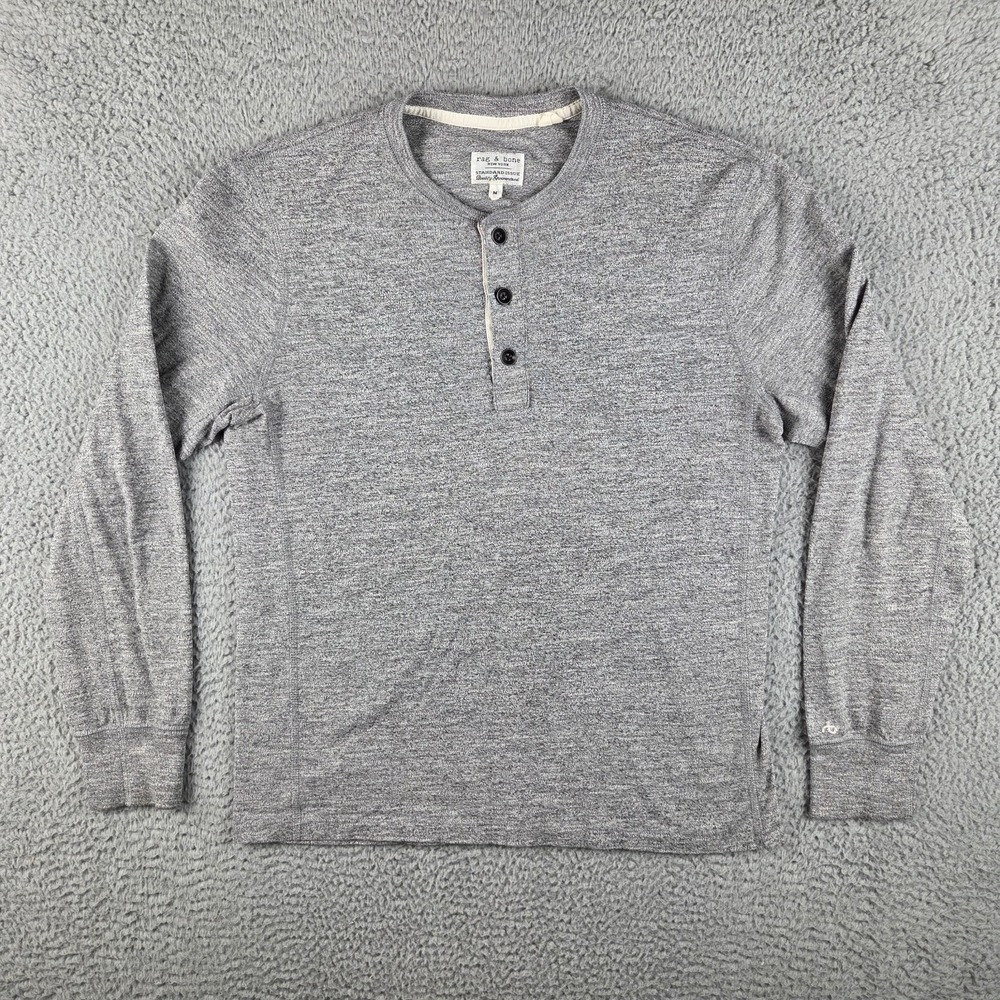 Rag & Bone Henley Shirt Men M Gray Standard Issue Pullover Preppy